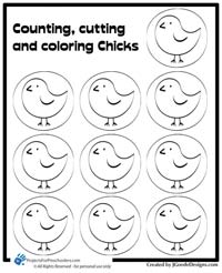 Counting, cutting and coloring chicks