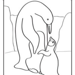 Mama and baby penguin coloring page