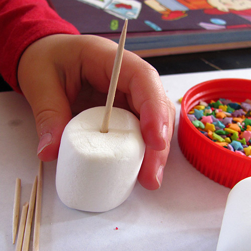 Use toothpicks to stack marshmallows