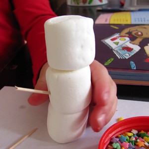 Use toothpicks as snowmen arms