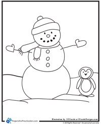 Snowman and penguin coloring page