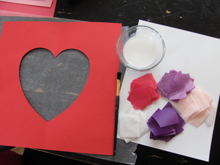 Pretty stained glass tissue paper hearts - Projects for Preschoolers