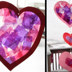 Pretty stained glass tissue paper hearts