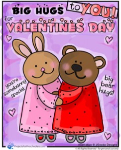 Happy Valentines Day bunny bear hugs