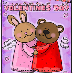 Bunny bear hugs Valentines Day coloring page