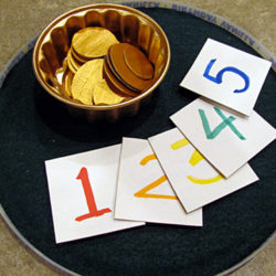 A pot of gold coins, counting and sorting activity