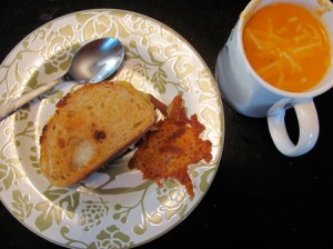 Homemade tomato soup and grilled cheese sandwiches