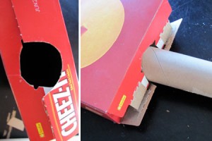 cut holes in cardboard box