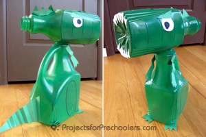 dinosaur made from juice bottles