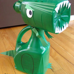 Make a recycled juice bottle dinosaur T-rex