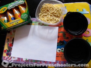 Supplies to make a spaghetti painting