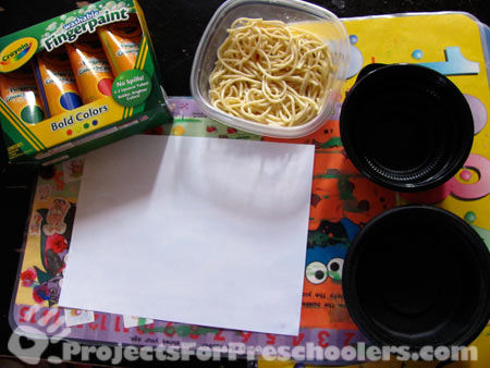 Supplies to make a spaghetti painting Supplies to make a spaghetti painting