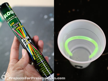 Glowstick bracelets inside the cup for a glowing ghost