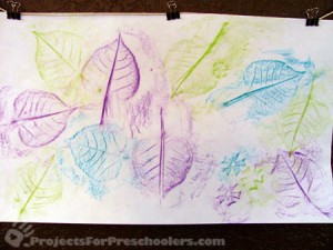 Leaf rubbing art with preschoolers