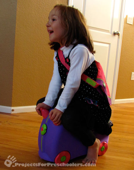 Riding the Trunki around the house