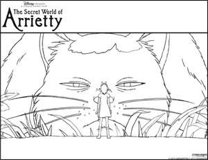 Arrietty and cat coloring page