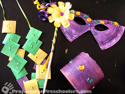 Mardi Gras mask, necklace and bracelet