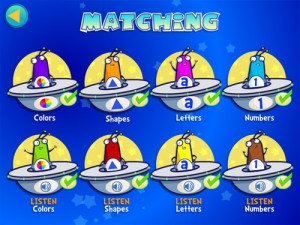8 different Alien Buddies matching games for preschoolers