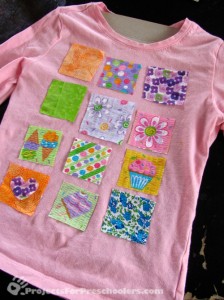 Fabric scrap t-shirt redecorating project