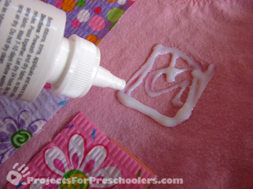 apply glue to shirt where each fabric scrap will go apply glue to shirt where each fabric scrap will go