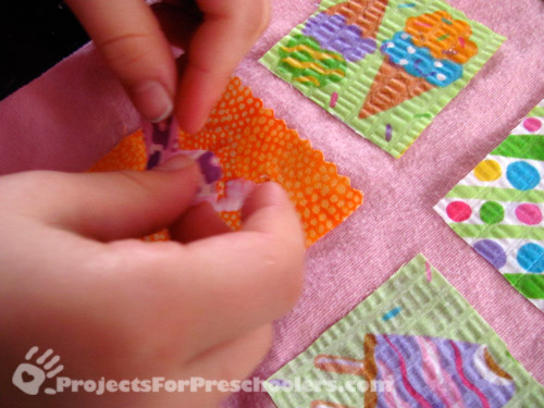 apply fabric scrap to glue and let dry