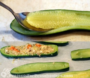 Use a spoon to remove center of zucchini