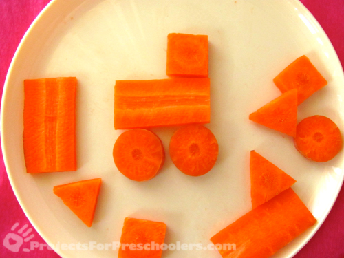carrot shapes to make a car or train