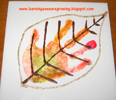 Handprint leaf art from PlayGroupSandPlaydates.blogspot.com