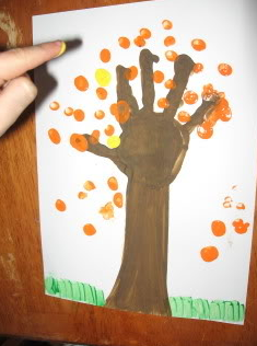 Painted handprint and fingerprint fall tree from WalkingByTheWay.com