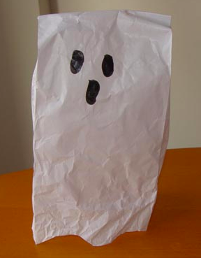 White lunch sack ghost puppet
