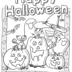 Halloween scene coloring page