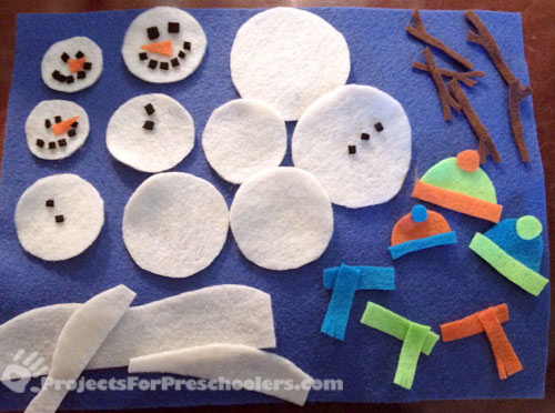 Pieces to make for a snowman playset using felt Pieces to make for a snowman playset using felt