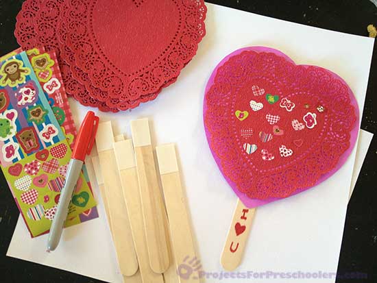 Materials to make a craft stick Valentine