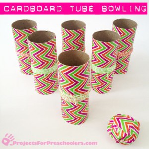 Make a mini bowling set with cardboard tubes and Duck tape