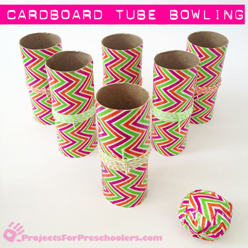 Make a mini bowling set with cardboard tubes and Duck tape