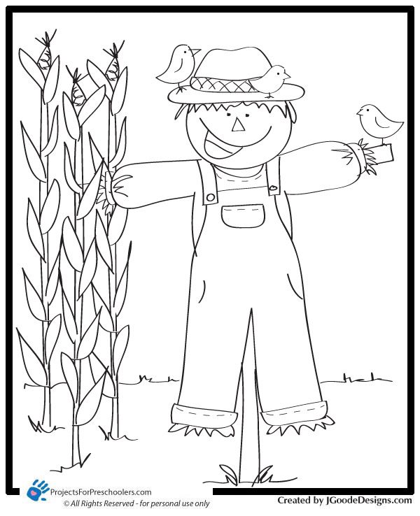 Scarecrow Coloring Page - Projects for Preschoolers